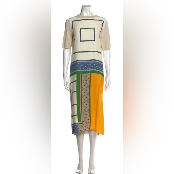Tory Burch Dresses & Skirts - Tory Burch Cream, Blue, Green & Mustard Geometric Midi Dress
